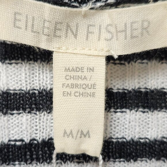 Eileen Fisher Women's Black & White Linen Striped Short Sleeved Top Size M - Picture 3 of 7